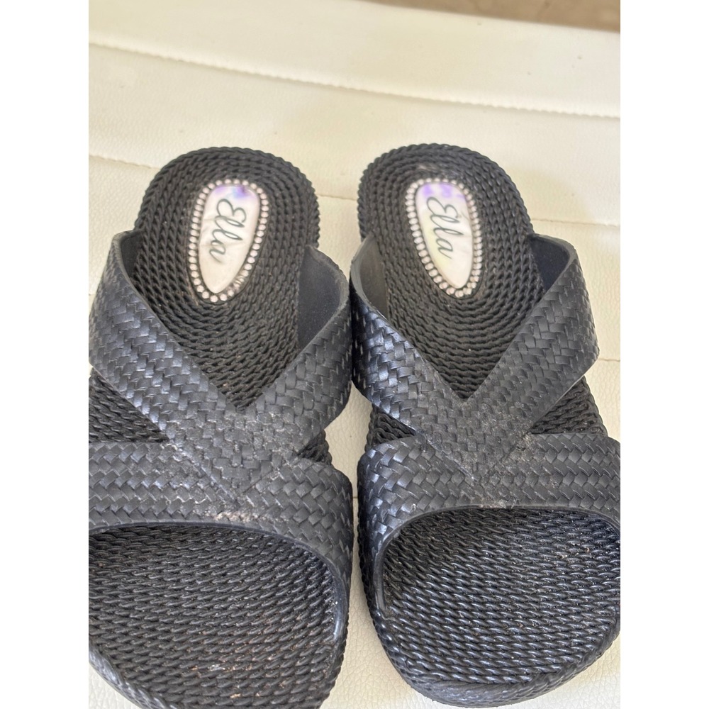 Ella Black Woven Textured Platform Slide Sandals Criss Cross Strap Size 7 - Picture 4 of 6